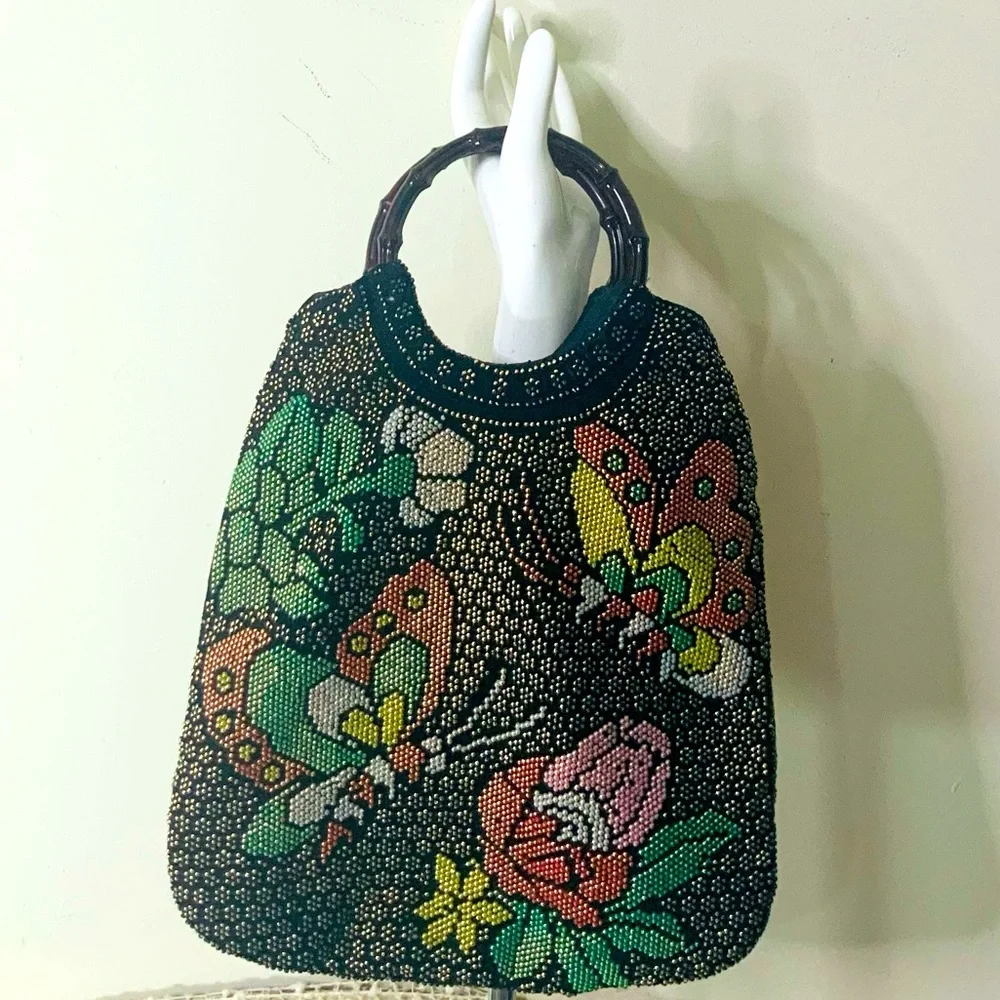 VINTAGE Texturized Floral Hobo Handbag